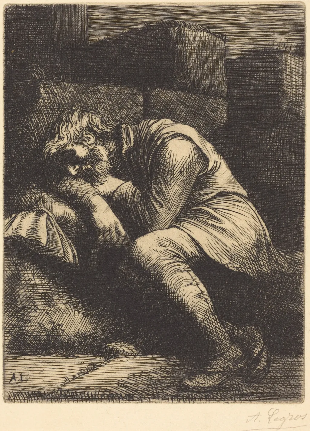 Sleeping Beggar (Mendiant endormi), by Alphonse Legros, ink, 1874