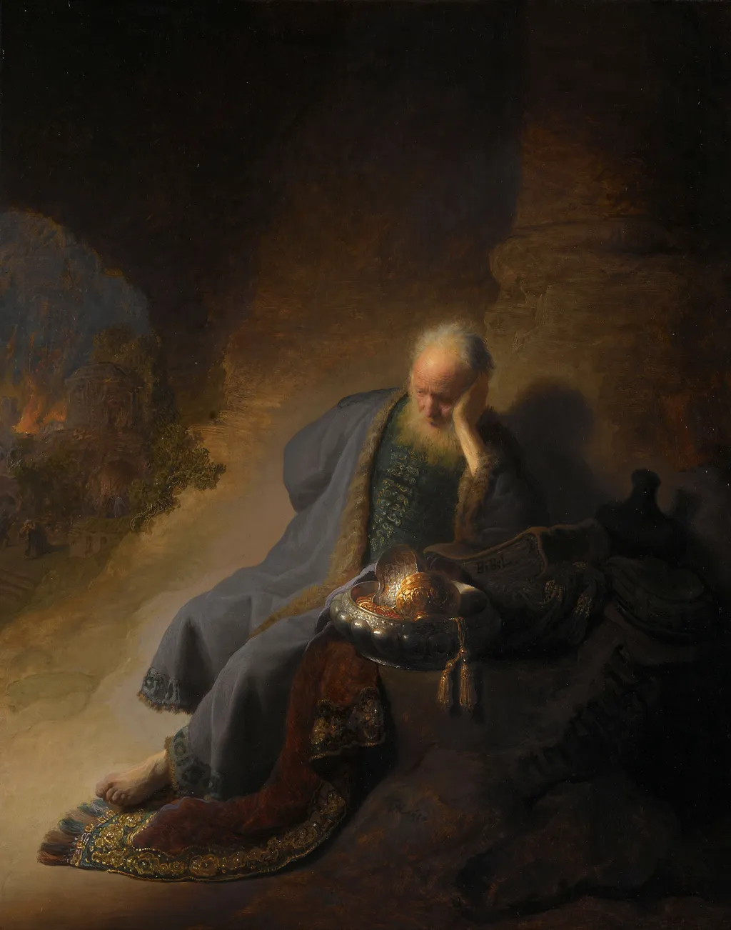 Jeremiah Lamenting the Destruction of Jerusalem, by Rembrandt, oil, 1630