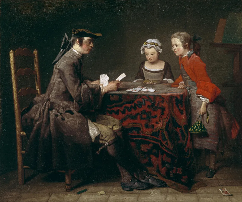 Les Tours de Cartes, by Jean-Baptiste-Siméon Chardin, unspecified, 1735