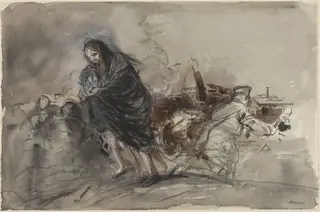 a) Après Douai (After Douai) (recto); b) Figure (verso), by Jean-Louis Forain, ink, 1918