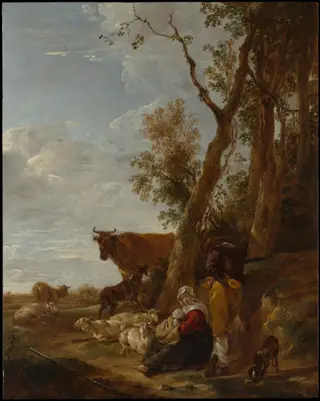 Rest, by Nicolaes Pieterszoon Berchem, oil, 1644