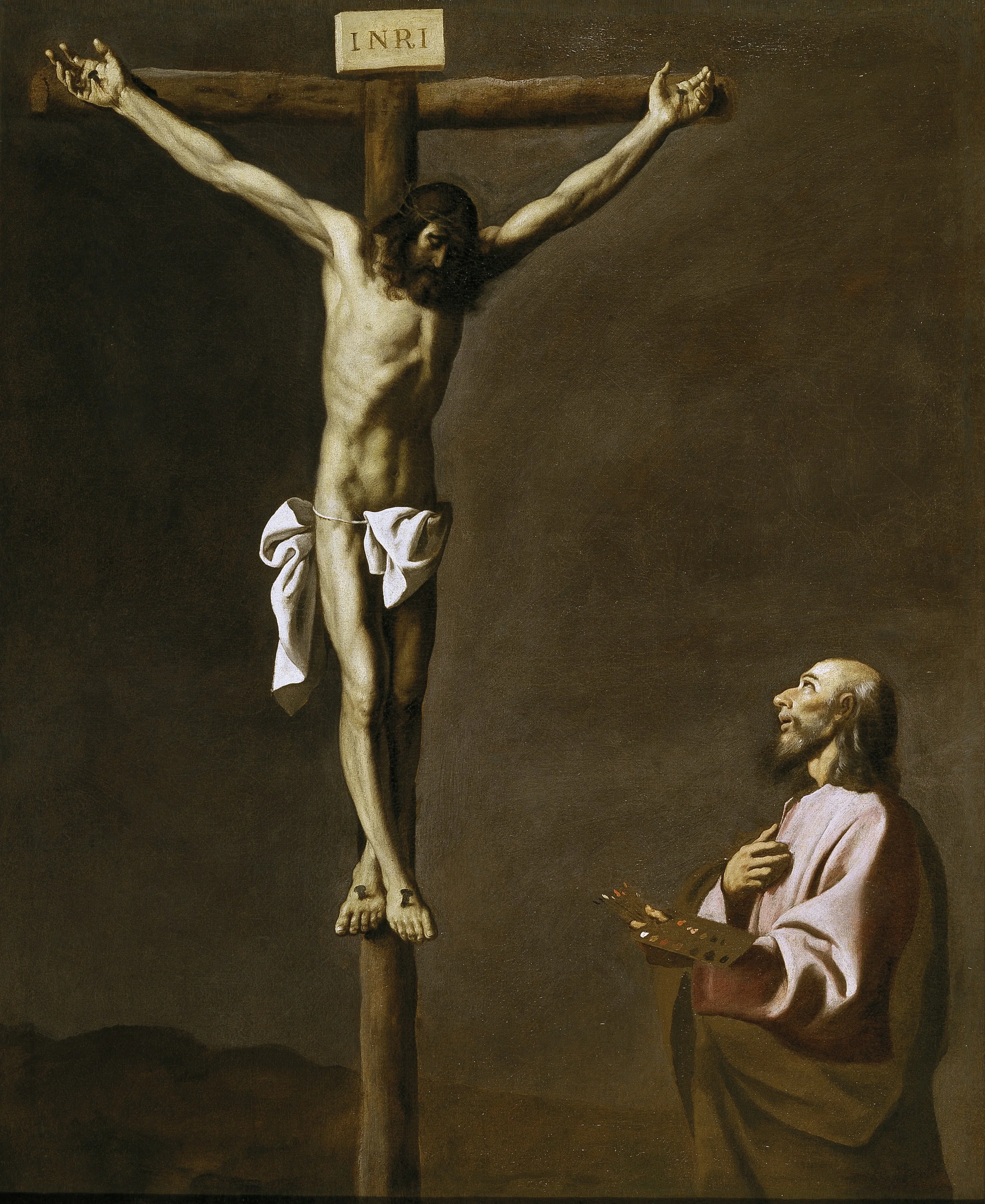 Saint Luke as a painter, before Christ on the Cross, detail