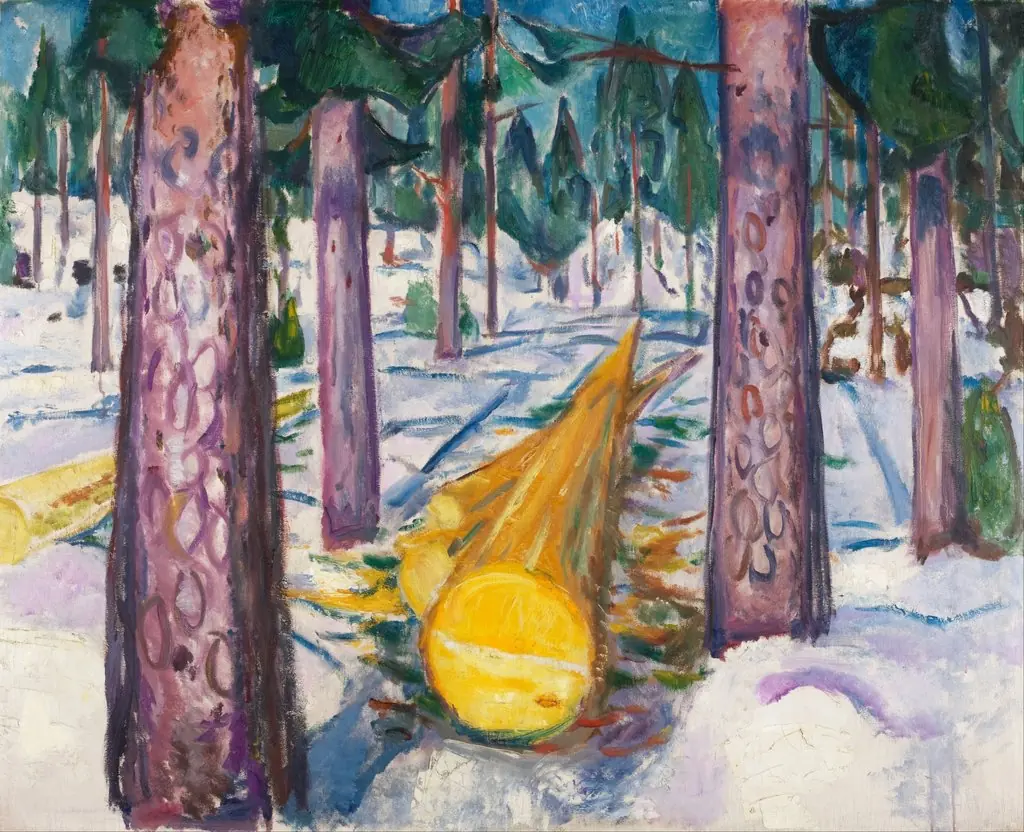 The Yellow Log, by Edvard Munch, oil, 1912
