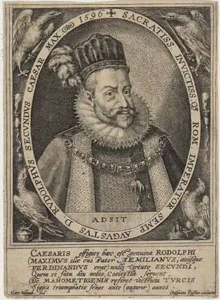 Rudolph II, Roman Emperor, by Crispijn van de Passe I, ink, 1596