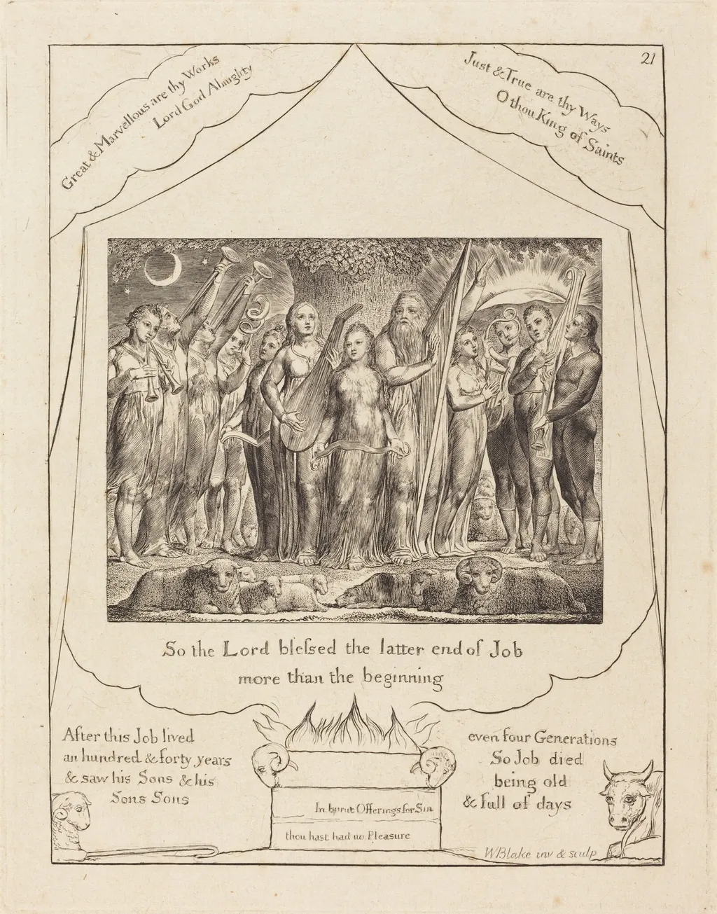 Job and His Wife Restored to Prosperity, by William Blake, ink, 1825