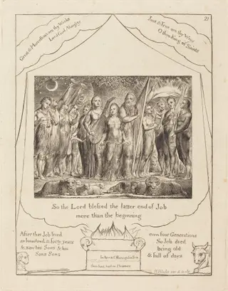 Job and His Wife Restored to Prosperity, by William Blake, ink, 1825