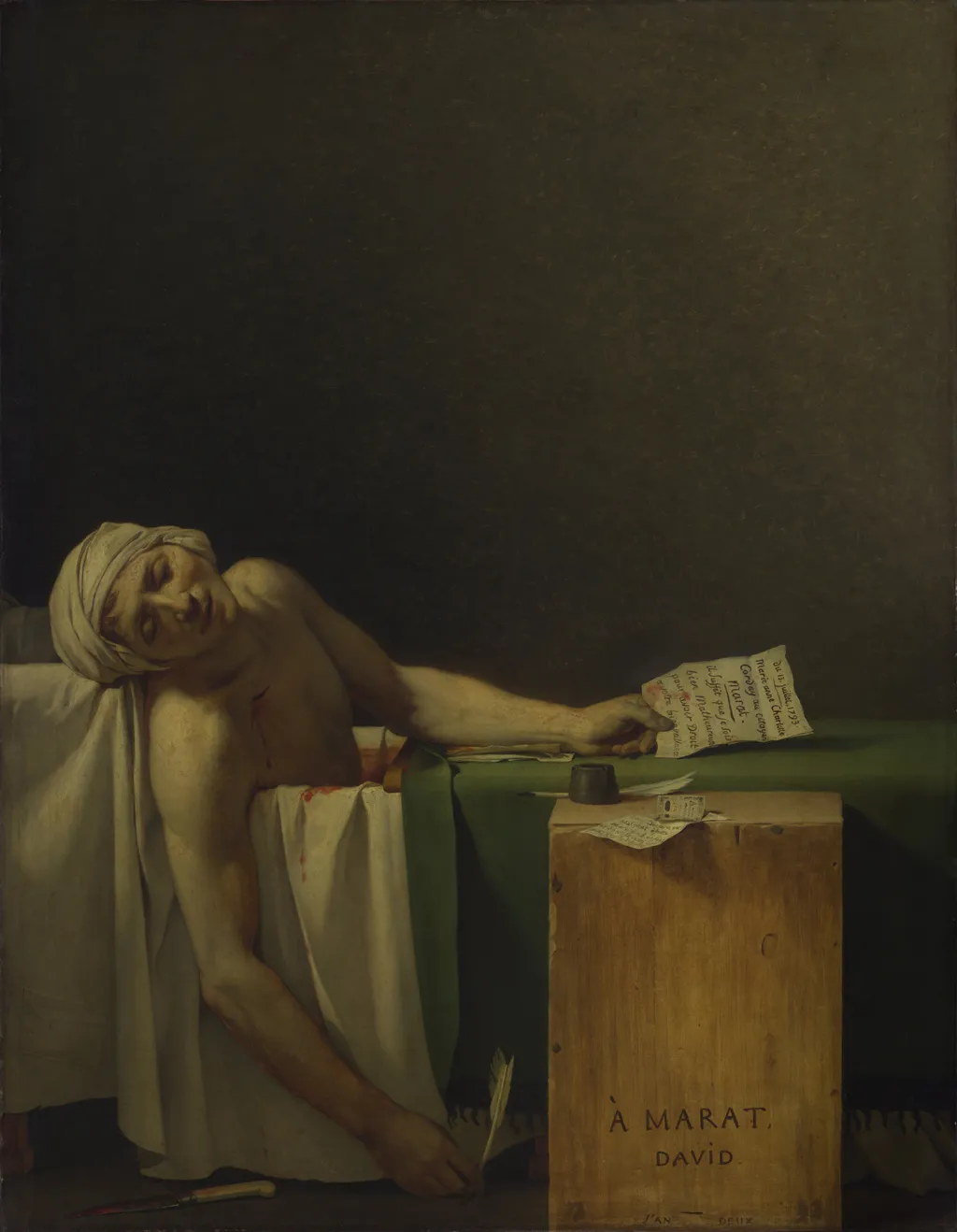 The Death of Marat, by Jacques-Louis David, oil, 1793