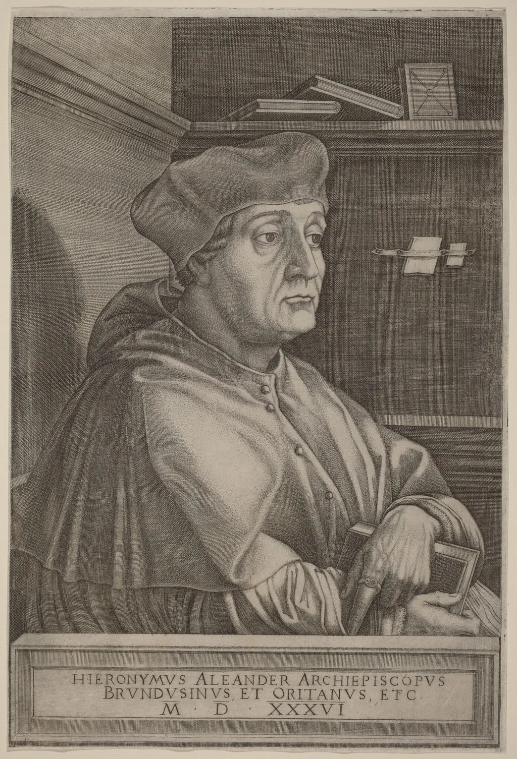 Hieronymus Alexander, Archbishop of Brindisi, by Agostino dei Musi, ink, 1536