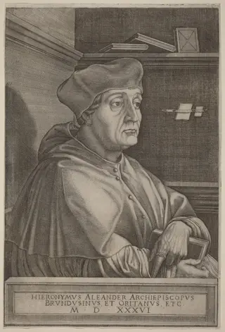 Hieronymus Alexander, Archbishop of Brindisi, by Agostino dei Musi, ink, 1536