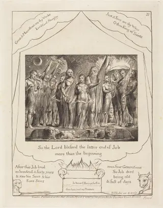 Job and His Wife Restored to Prosperity, by William Blake, ink, 1825