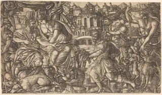 A King and Diana Receiving Huntsmen, by Jean Duvet, ink, 1551