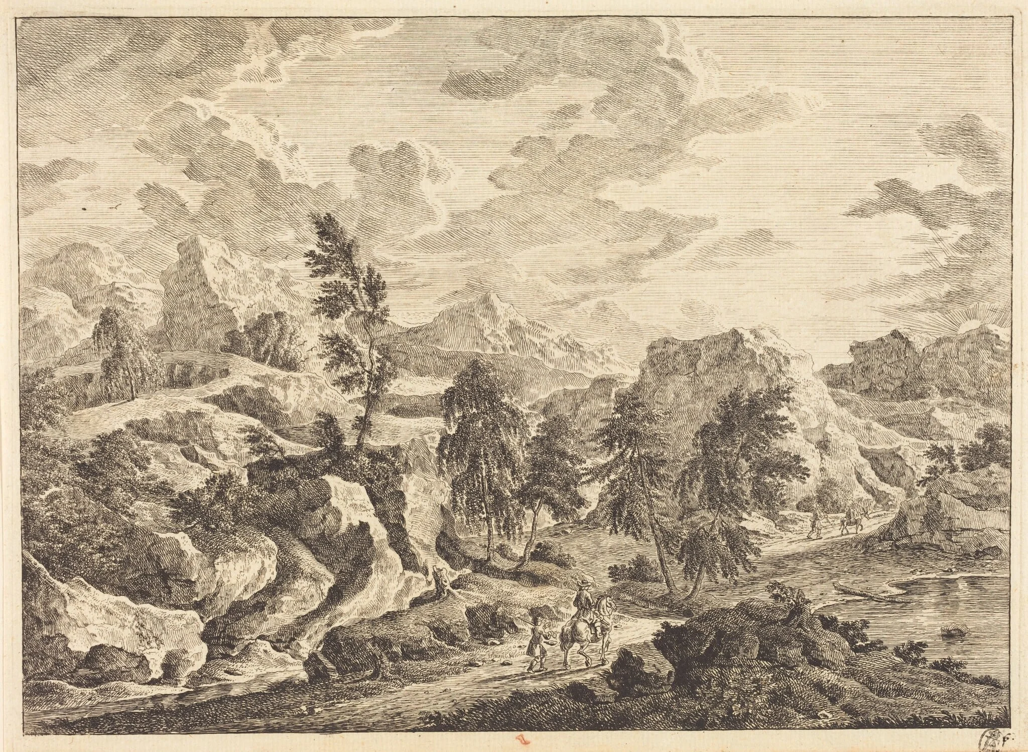 Landscape with the Rising Sun and a Rider with Attendant, detail