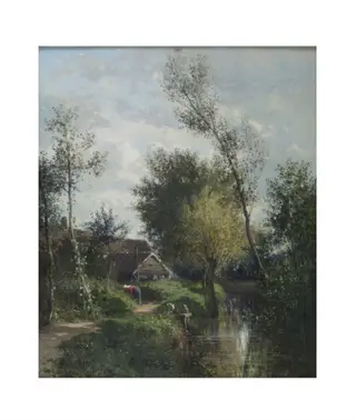 Landscape at Écouen, near Paris, by Émile Charles Lambinet, oil, 1858
