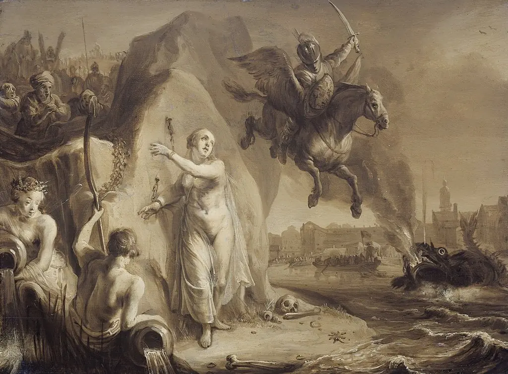 Perseus and Andromeda. Allegory of the liberation of the Netherlands by Prince Frederik Hendrik, by Pieter Symonsz Potter, oil, 1642