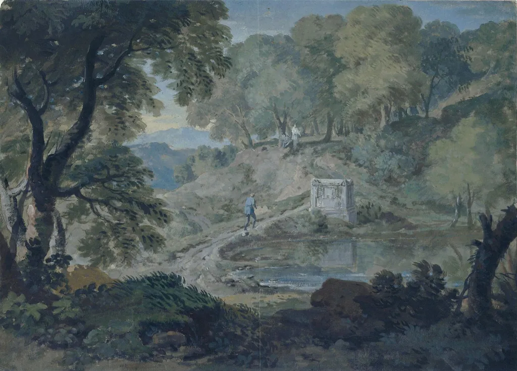 Classic Landscape, by Taverner, watercolor, 1721