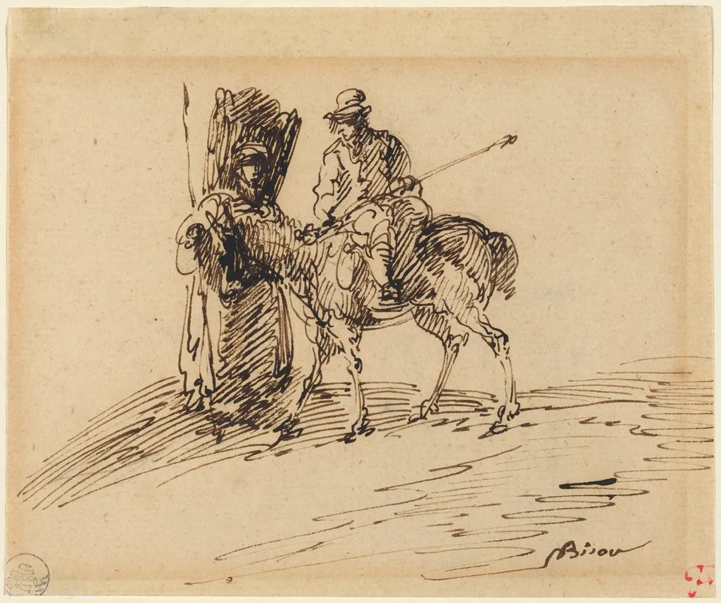 Horseman with Peasant, by Giuseppe Bernardino Bison, ink, 1803