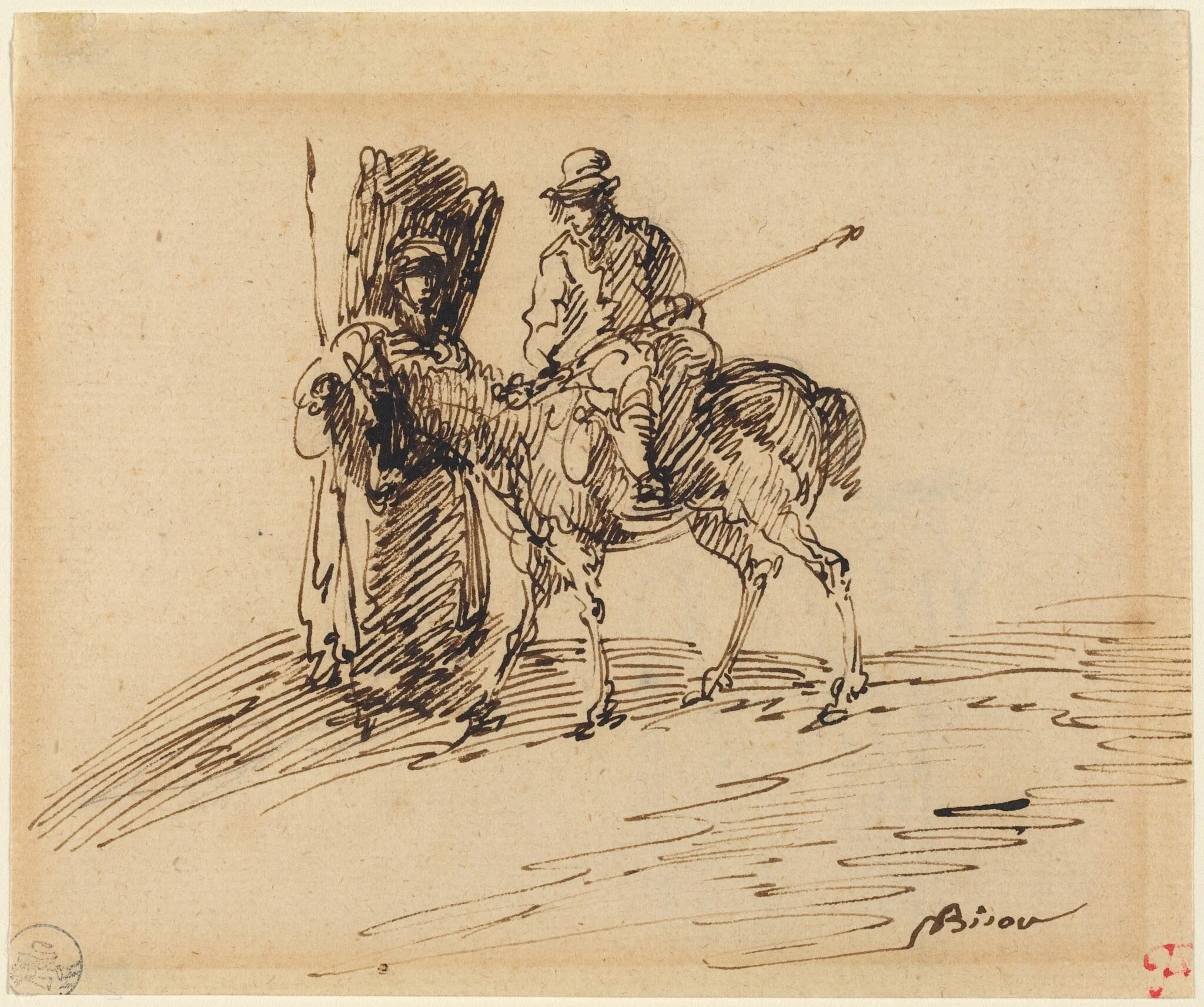 Horseman with Peasant, detail
