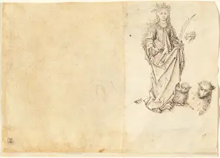 Saint Agnes (verso), by Master of the Drapery Studies, ink