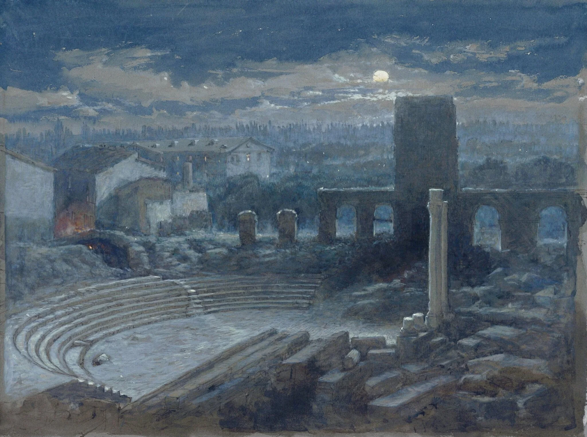 The Roman Theatre, Arles: moonlight, detail