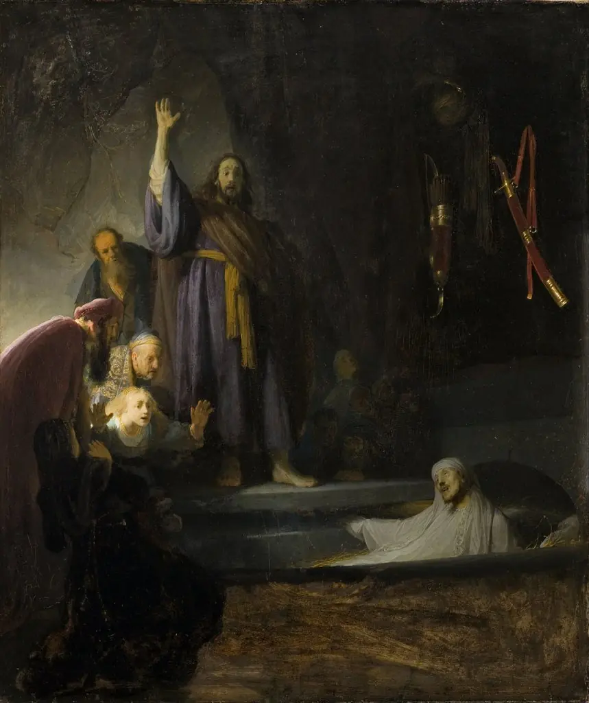 The Raising of Lazarus, by Rembrandt, oil, 1630