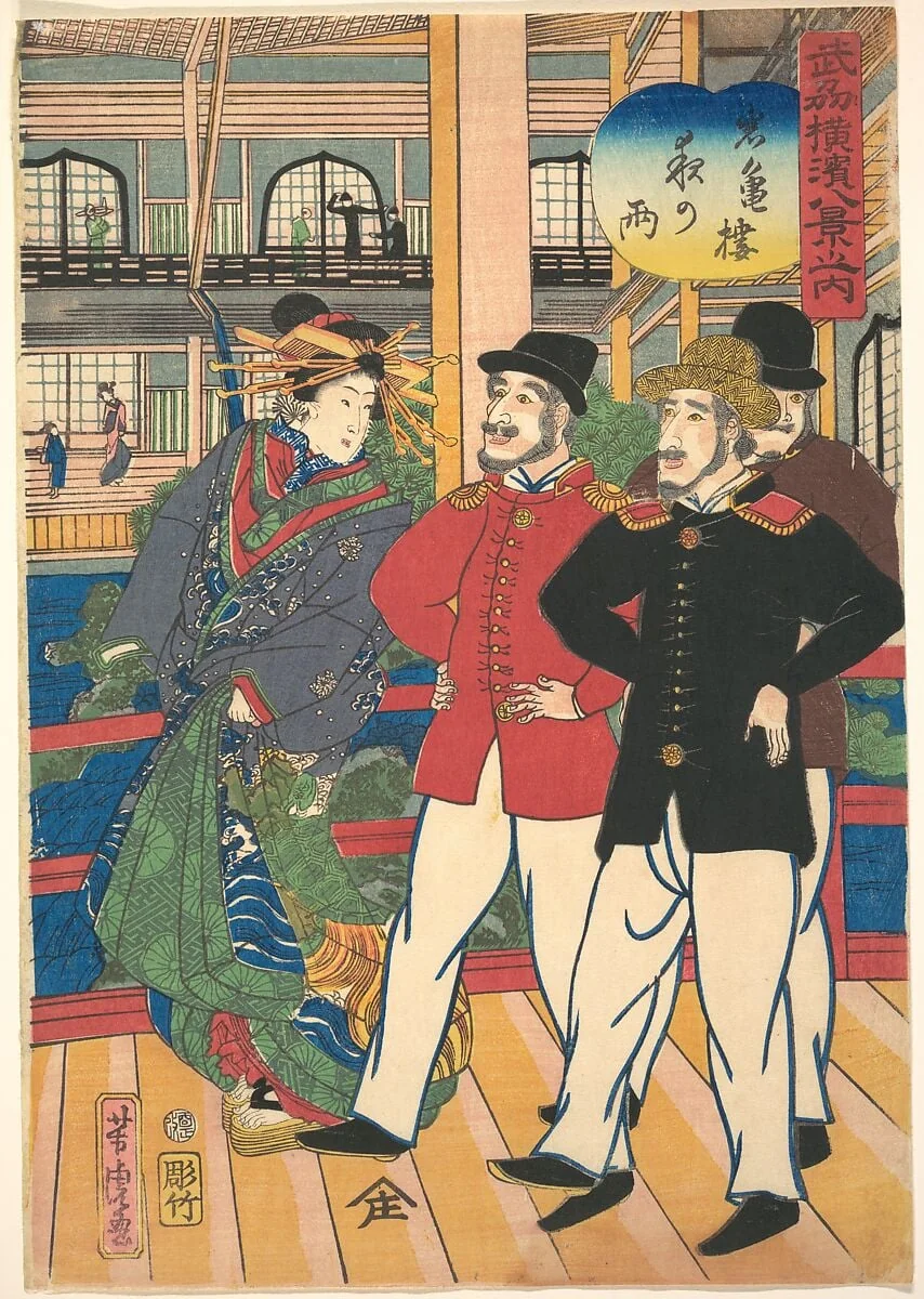 Gankirō yoru no ame|Night Rain at Gankirō, detail