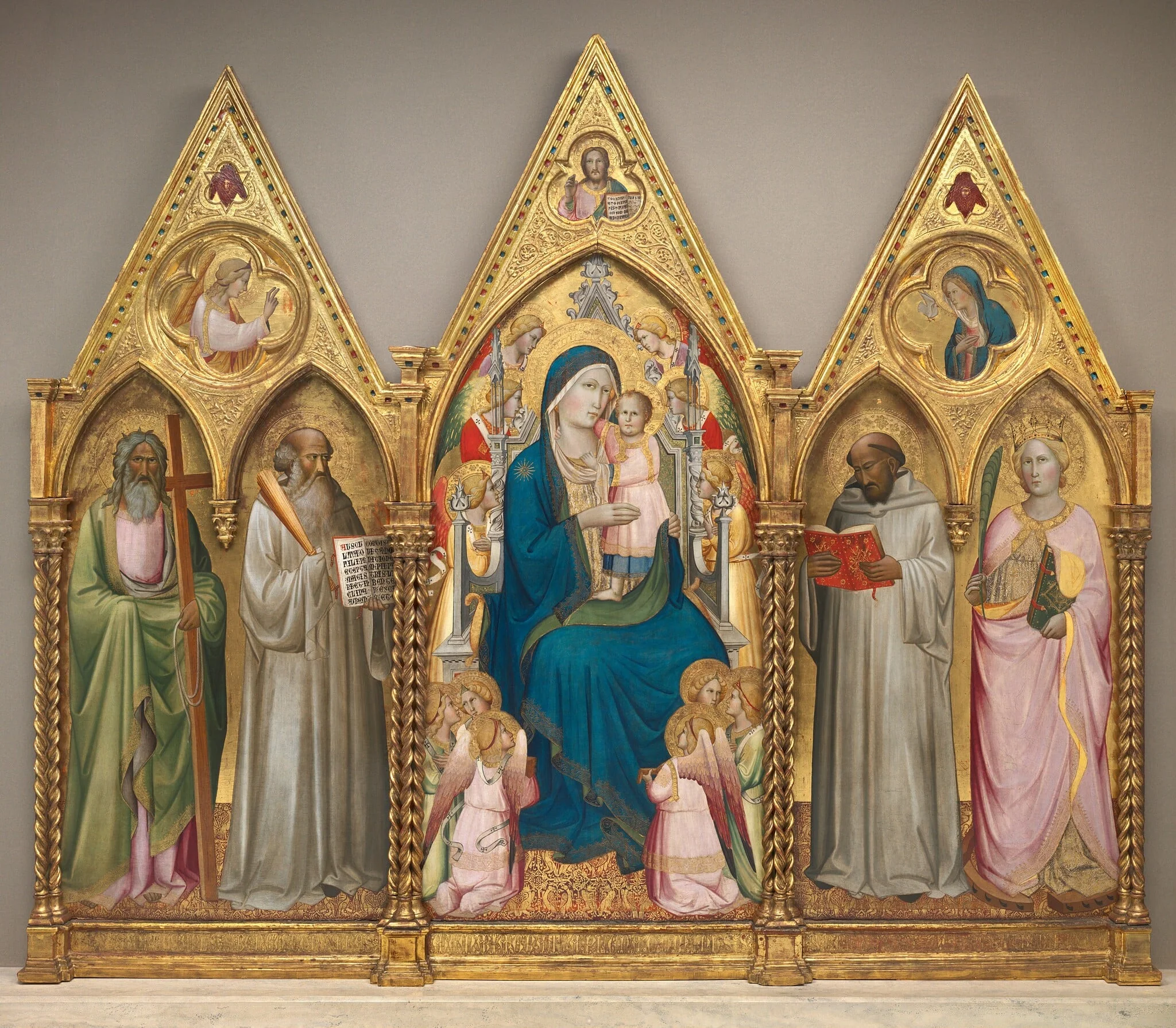 Madonna and Child with Saints Andrew, Benedict, Bernard, and Catherine of Alexandria with Angels [entire triptych], detail