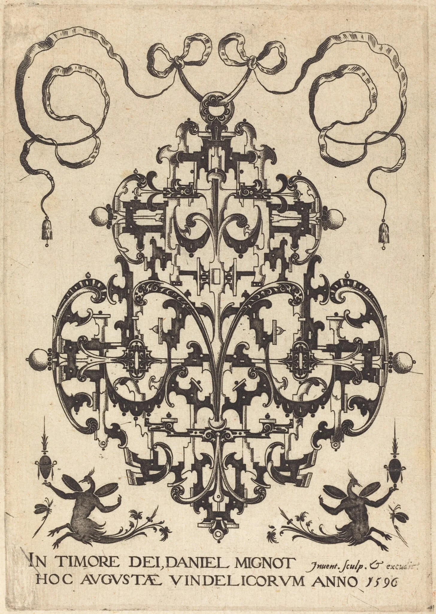 Title Page: Large Pendant, Two Winged Imaginary Figures at Bottom, detail
