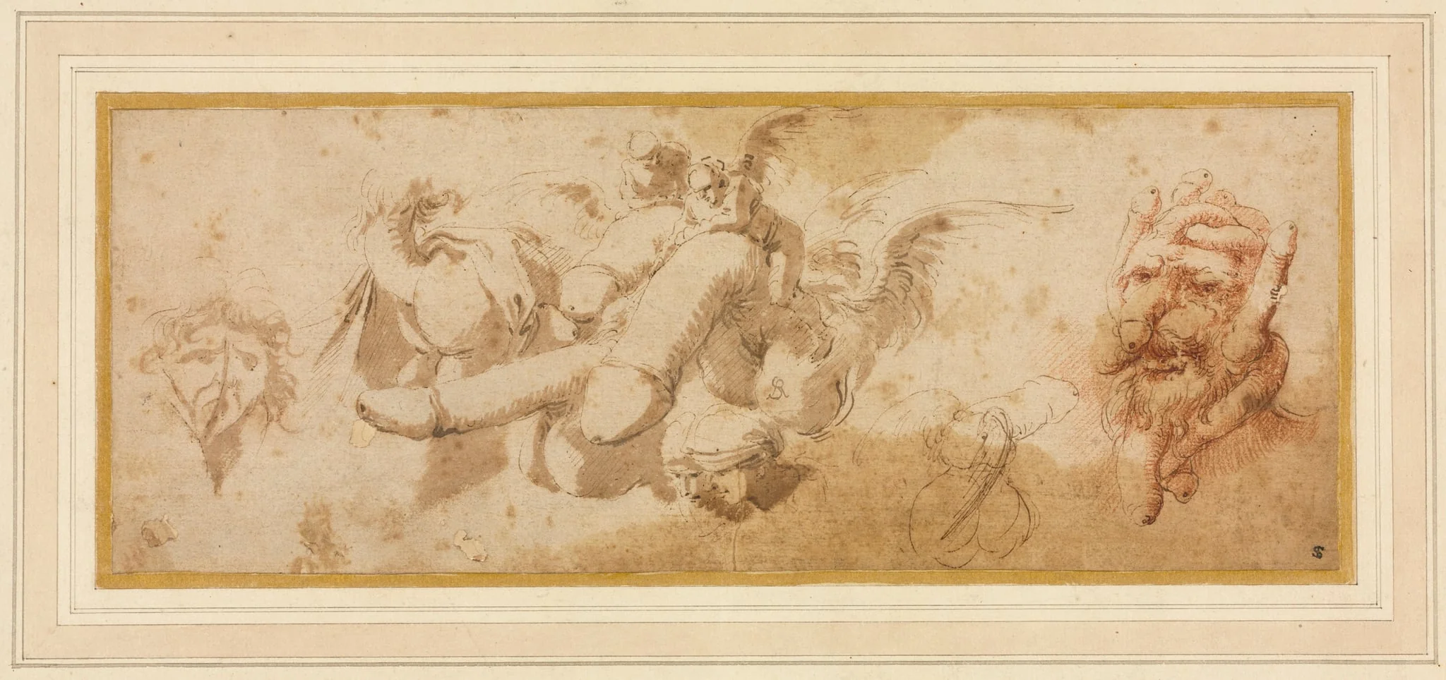 Sheet of Satirical Studies (Amorini Riding Phalli), detail