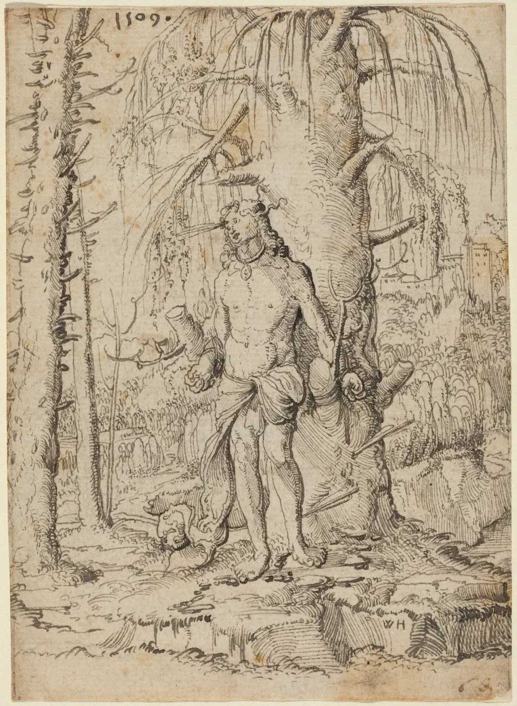 Saint Sebastian, by Wolf Huber, ink, 1509