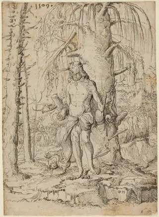 Saint Sebastian, by Wolf Huber, ink, 1509