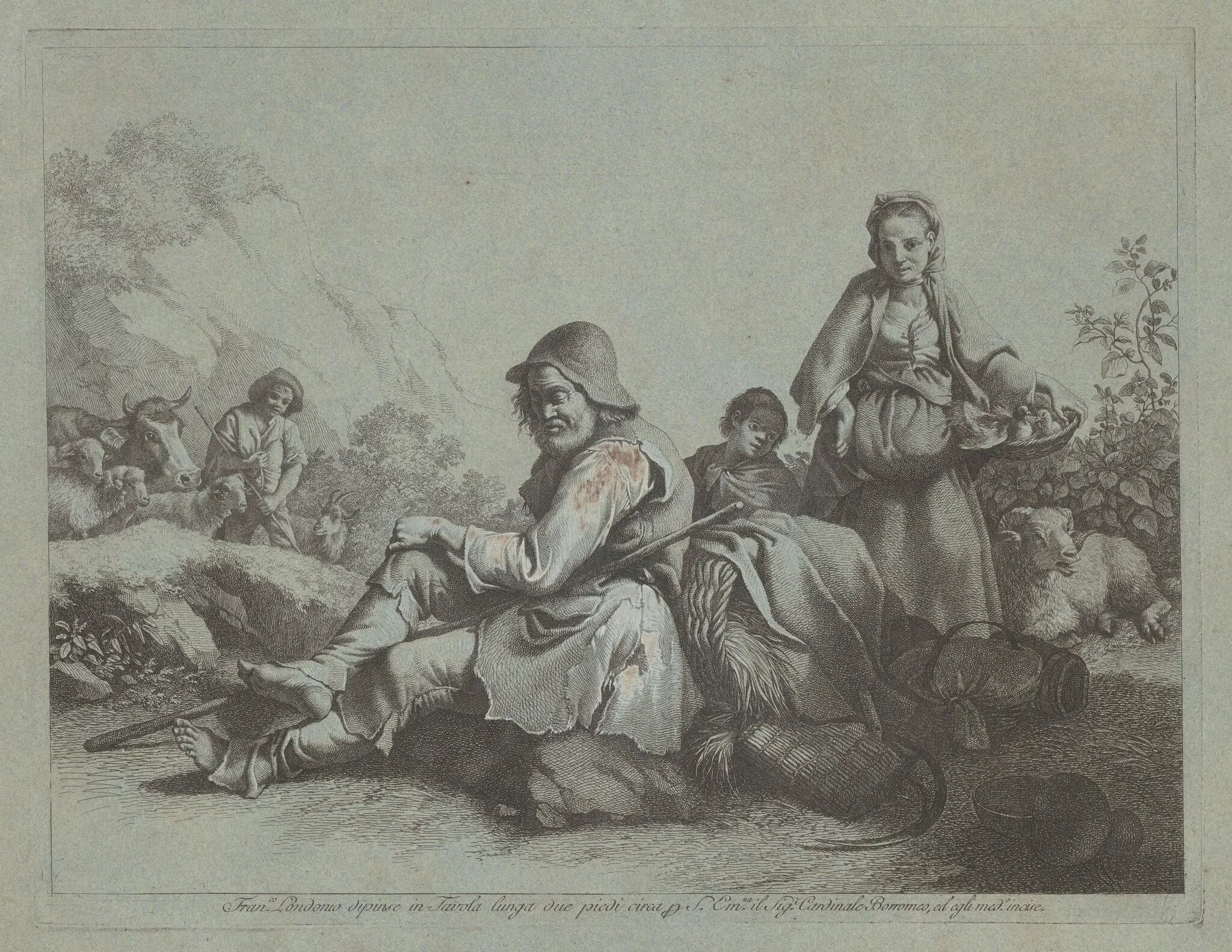Seated Shepherd and a Peasant Woman with a Basket, detail