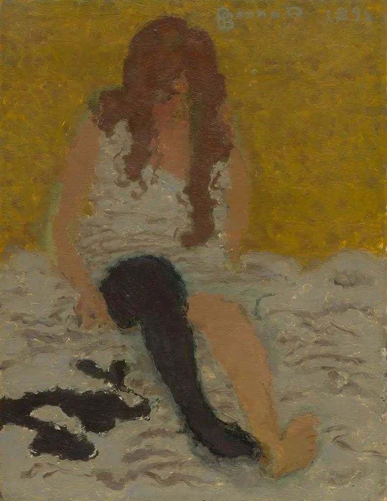 Woman Putting on Her Stockings, by Pierre Bonnard, oil, 1897