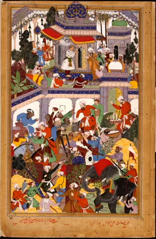 Akbar visits the tomb of Khwajah Mu'in ad-Din Chishti at Ajmer, by Basawan, unspecified, 1596
