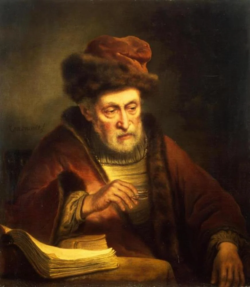 Old Man holding a Pair of Spectacles, detail