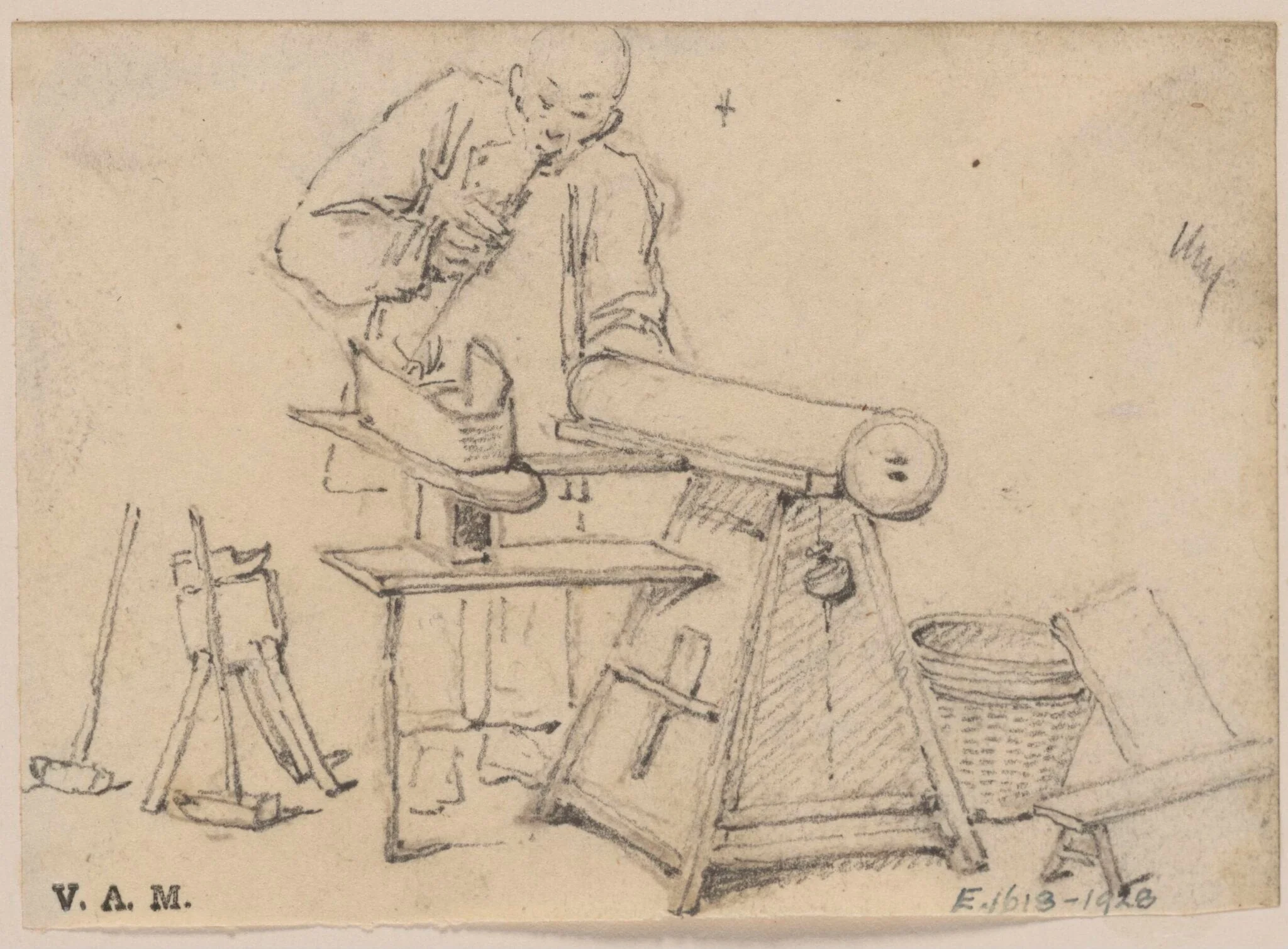 A blacksmith lighting a pipe from his furnace, detail