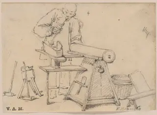 A blacksmith lighting a pipe from his furnace, by George Chinnery, 19