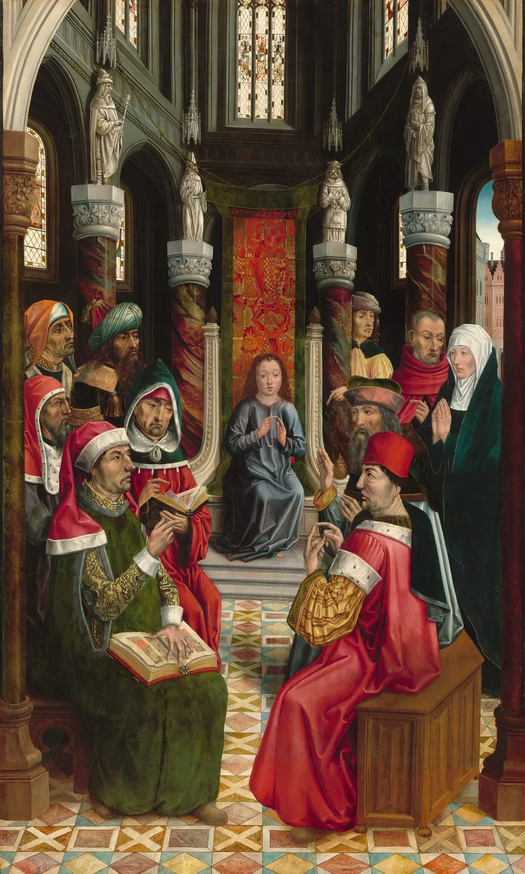Christ among the Doctors, by Master of the Catholic Kings, oil, 1496
