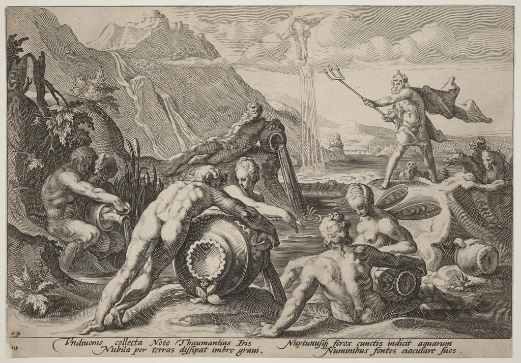 Neptune Plotting the Destruction of Man, by Hendrik Goltzius, ink, 1589