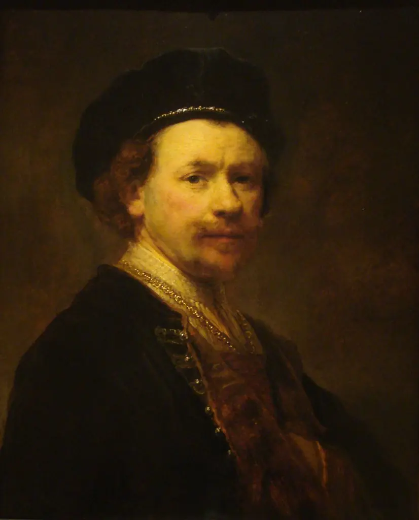 Self-portrait wearing a beret, by Rembrandt, oil, 1640
