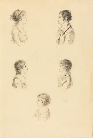 Five Busts, by Augustin de Saint-Aubin, ink, 1772