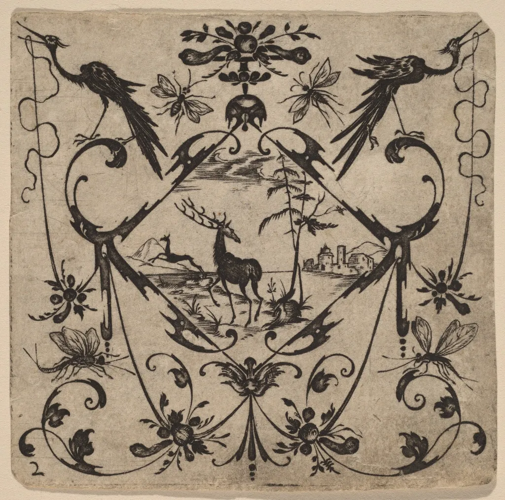 Ornament with Grotesque, by Master CR, ink, 1616