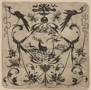 Ornament with Grotesque, by Master CR, ink, 1616