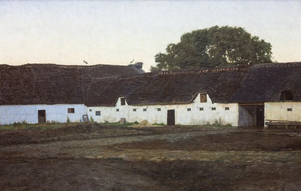 En gård i Vendsyssel. Solnedgang, by J.C. Schlichtkrull, oil, 1901