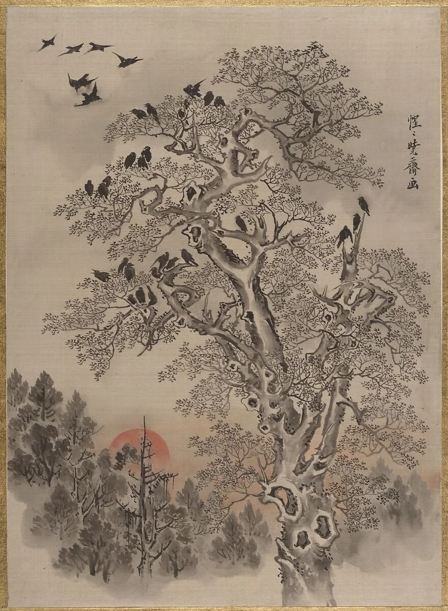 旭に群鴉図|Flock of Crows at Dawn, detail