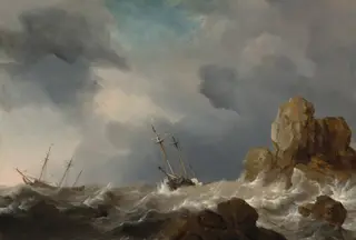 Ships in a Gale, by Willem van de Velde the Younger, oil, 1660