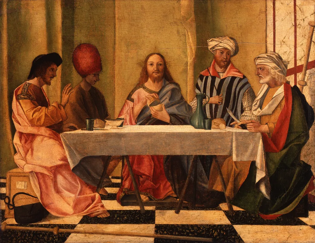Christ in Emmaus, by Benedetto Rusconi, paint, 1496