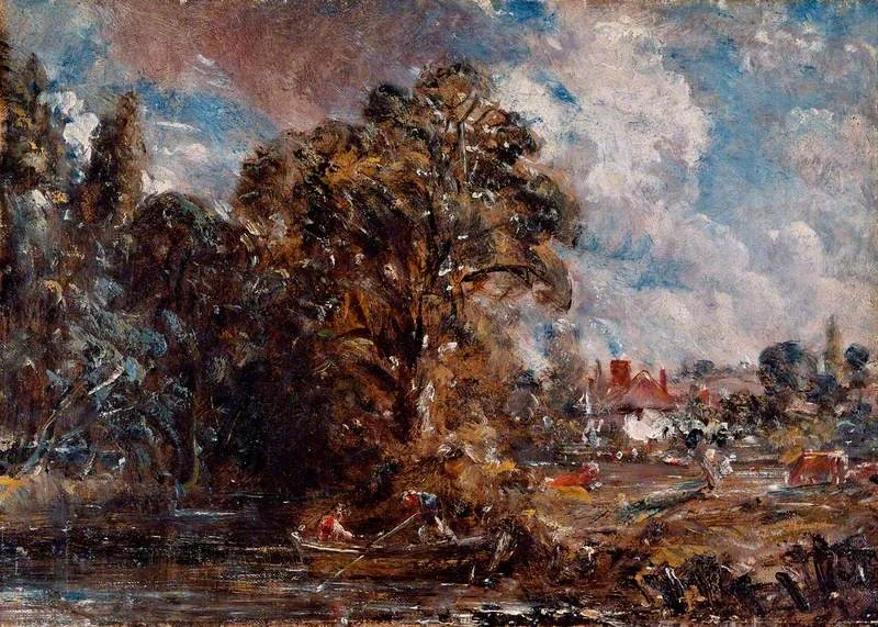 A River Scene with a Farmhouse near the Water's Edge, detail