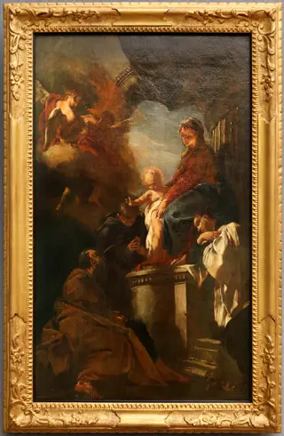 Thronende Maria mit dem Kind, von den Heiligen Joseph, Antonius von Padua und Francesco Borgia verehrt, by Federiko Benković, oil, 1727