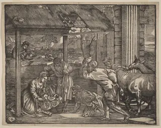The Adoration of the Shepherds, by Giovanni Britto, ink, 1532