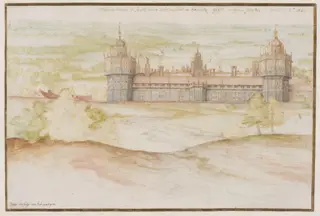 Nonsuch Palace from the South, by Joris Hoefnagel, watercolor, 1568